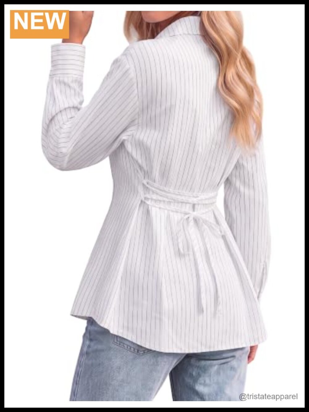 Womens Dressy Casual Striped Button Down Shirt - Oversized with Back Tie
